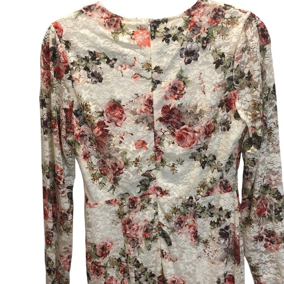 Kimilily Dress Womens Medium White Floral Lace Overlay Long Sleeve Ruffle Hem - Picture 11 of 16